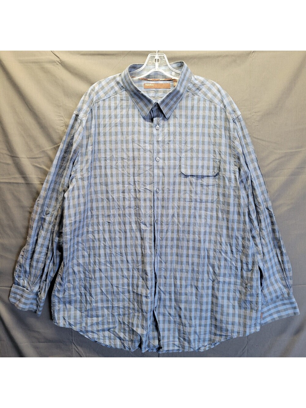 Perry Ellis Men's Shirt Regal Blue Plaid Short Sleeve Button Down Size 2XL XXL